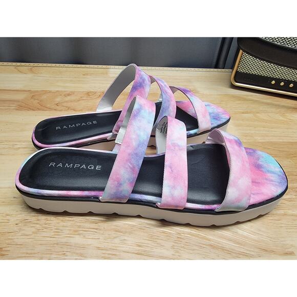 Rampage Ally Strappy Slide Sandals Women's Pink Purple Tie Dye Platform Open Toe - Picture 2 of 6